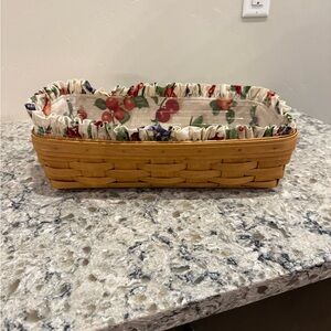 Vintage Longaberger Bread Basket with Floral Liner & plastic insert